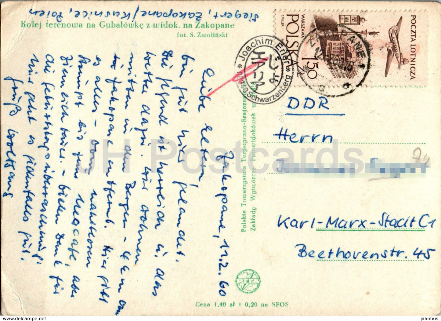 Kolej terenowa na Gubalowke z widok na Zakopane - funicular - old postcard - 1960 - Poland - used