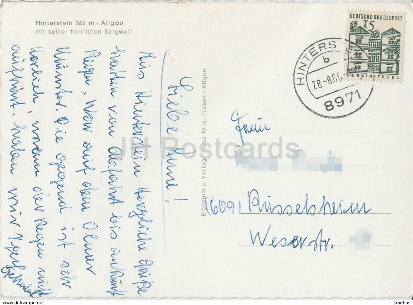 Hinterstein 865 m mit seiner herrlichen Bergwelt - 1965 - Germany - used