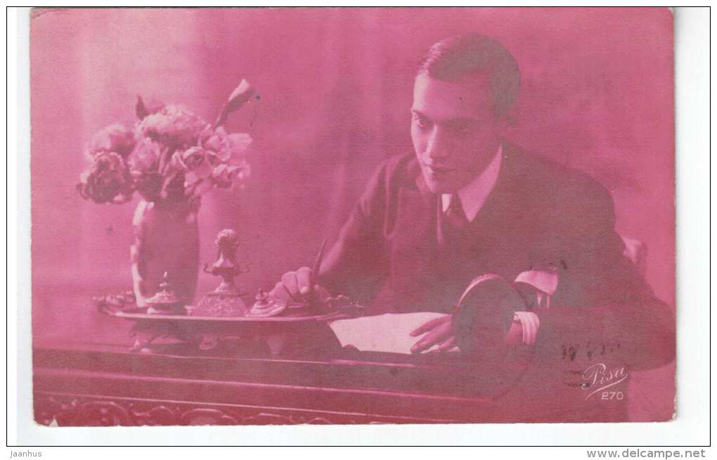 Man writing a letter - Pisa 270 - old postcard - circulated in Estonia 1930 Kopli - used - JH Postcards