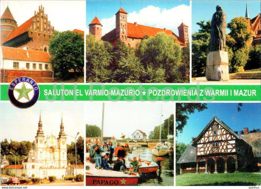 Pozdrowienia z Warmii i Mazur - Olsztyn - Frombork - Olsztynek - Esperanto - multiview - Poland - unused - JH Postcards