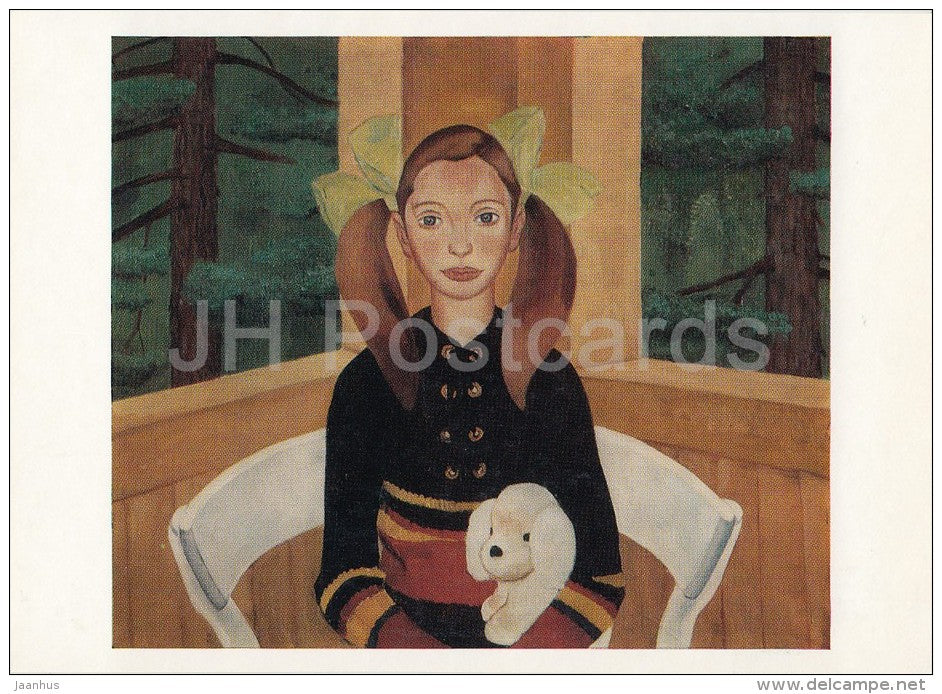 painting by E. Pekhova - elina , 1974 - girl - Karelian art - Russia USSR - 1977 - unused - JH Postcards