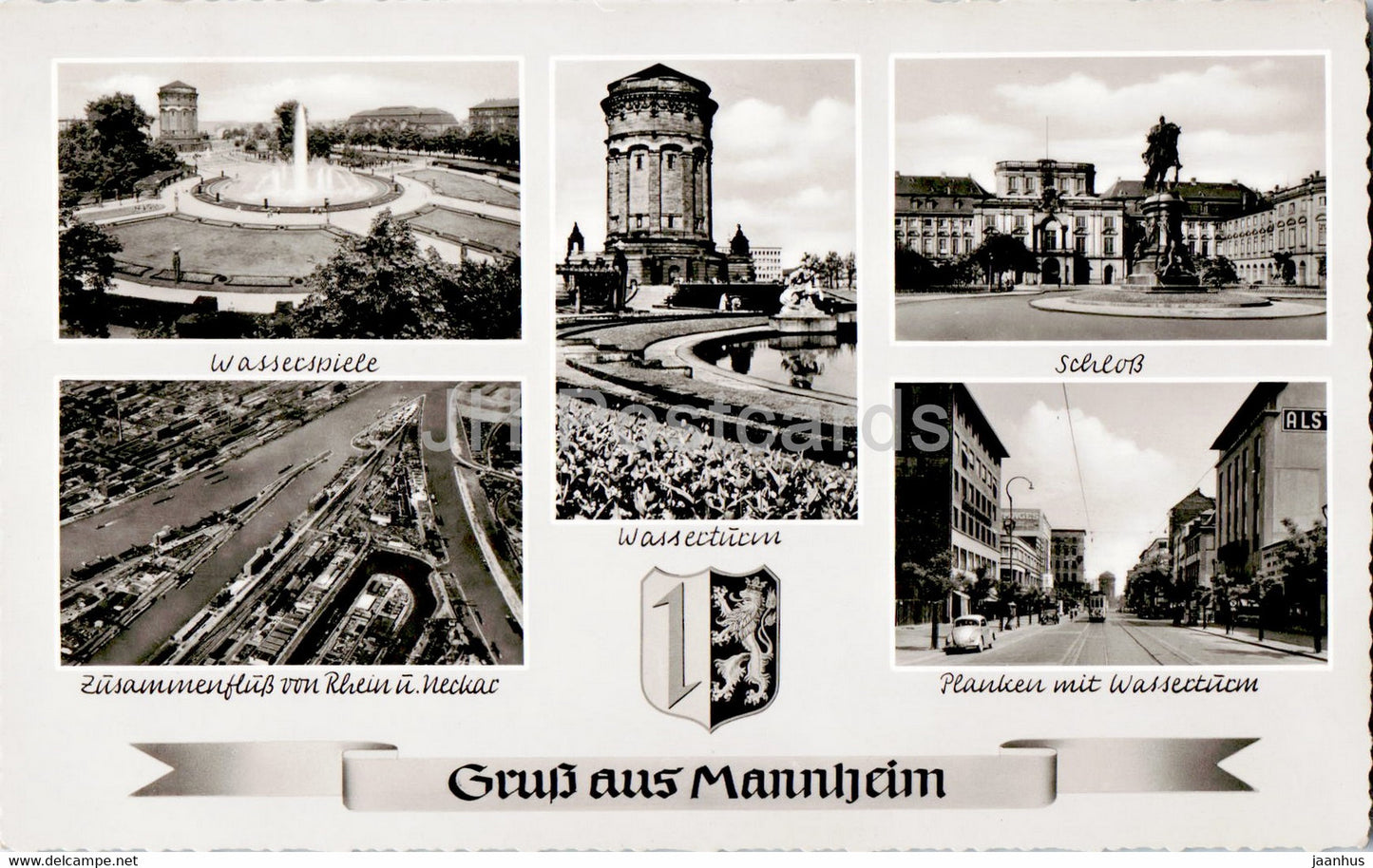 Gruss aus Mannheim - Wasserspiele - Wasserturm - Schloss - Planken - old postcard - 1958 - Germany - used - JH Postcards