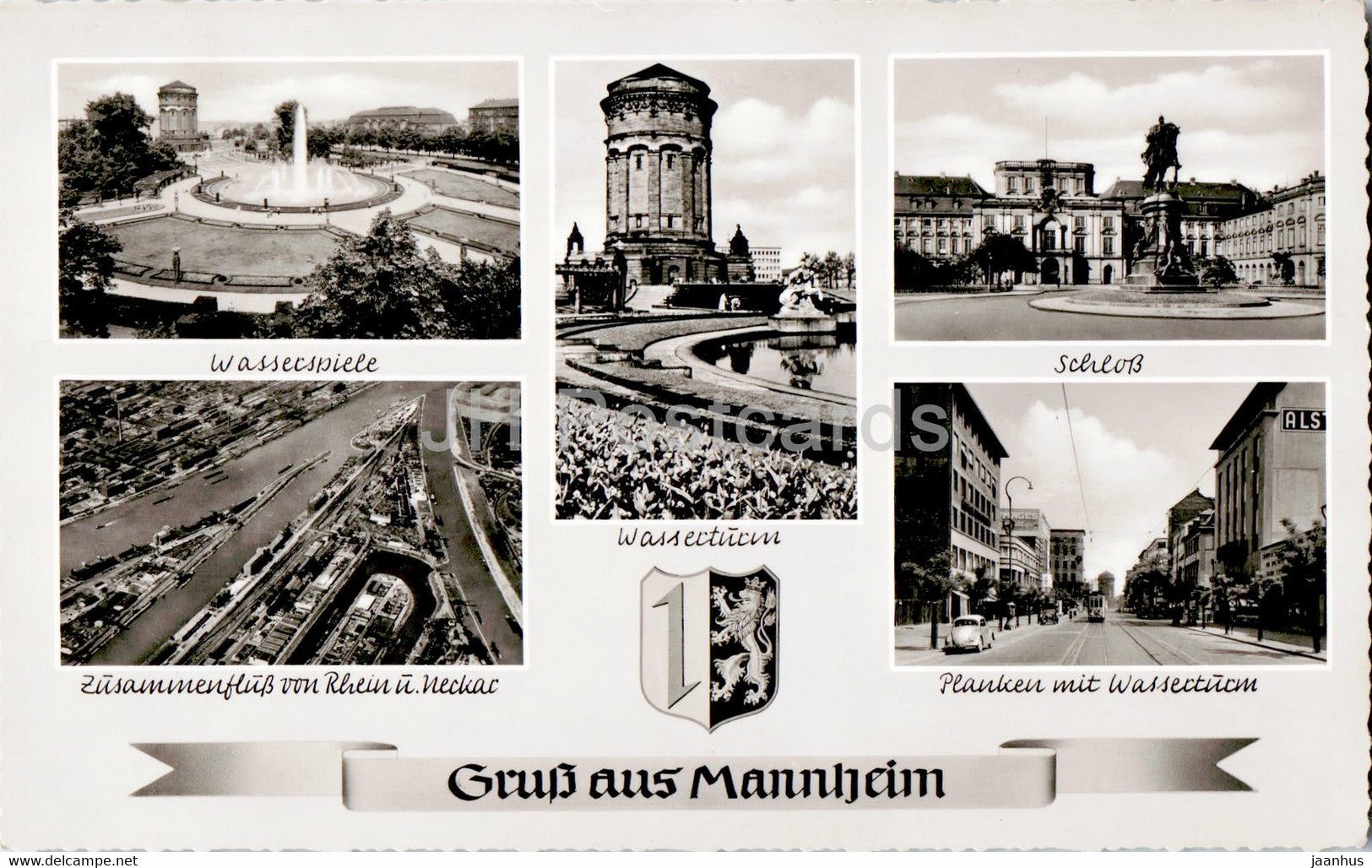 Gruss aus Mannheim - Wasserspiele - Wasserturm - Schloss - Planken - old postcard - 1958 - Germany - used - JH Postcards