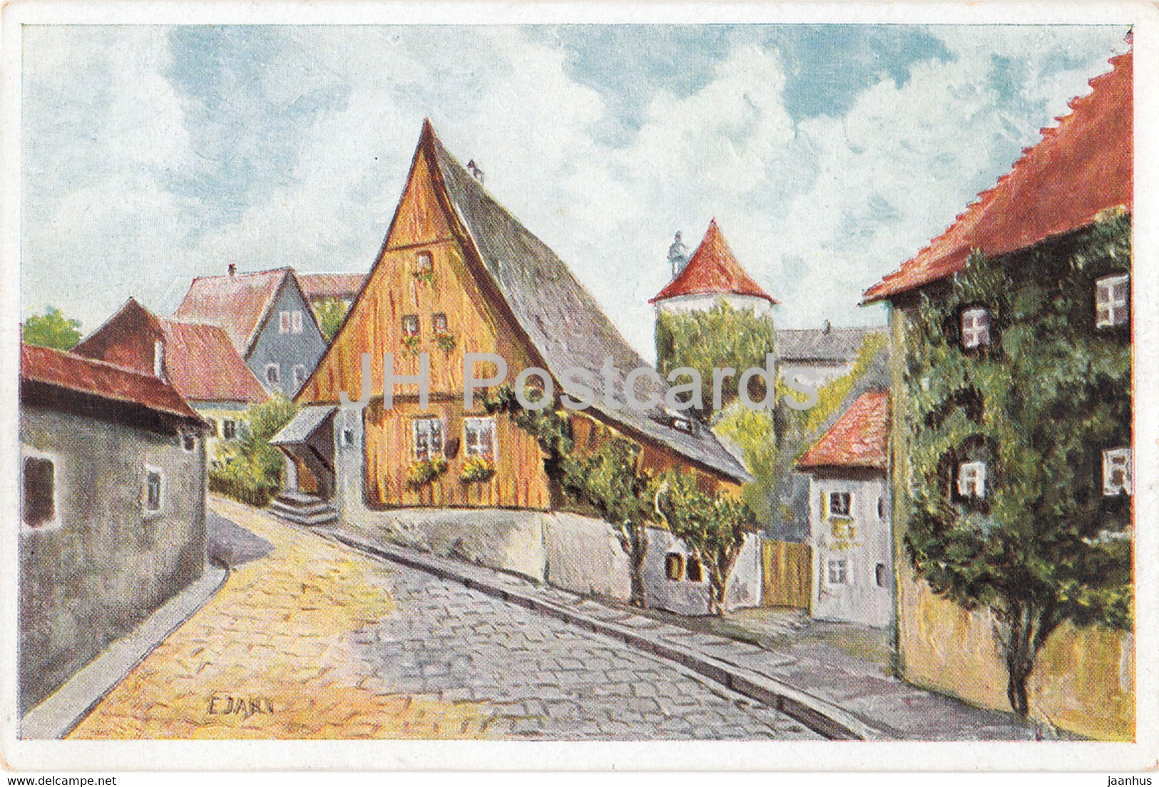 painting by E. Jahn - Strasse in Bautzen - 51481 - German art - Germany - unused - JH Postcards
