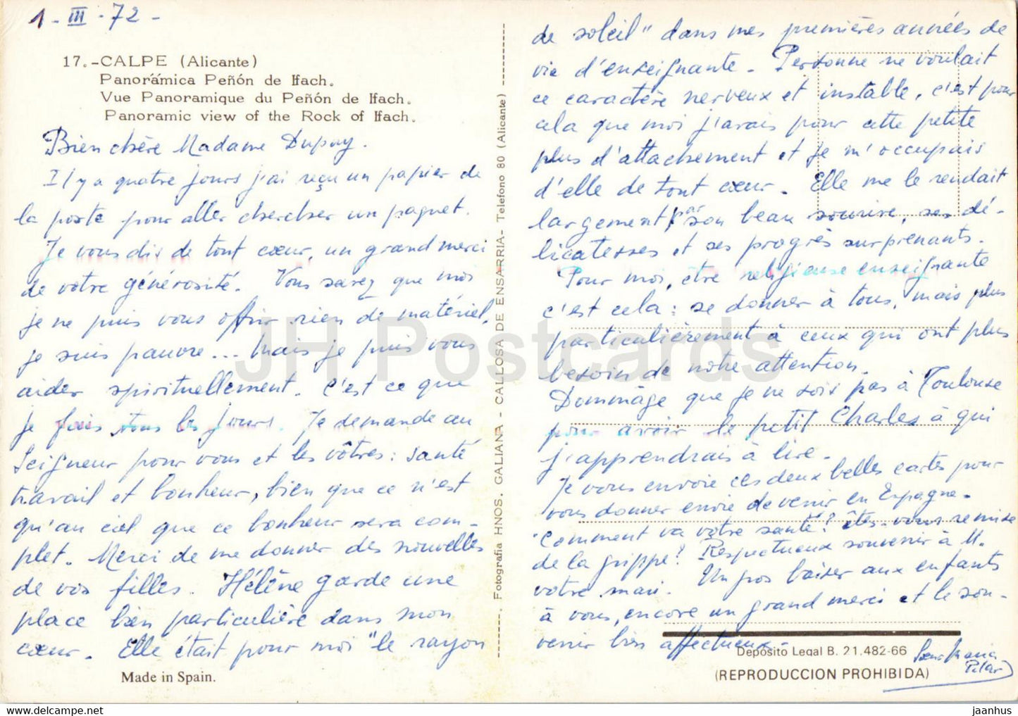 Penon de Ifach - Calpe - Panoramica - vue - 17 - 1972 - Espagne - occasion