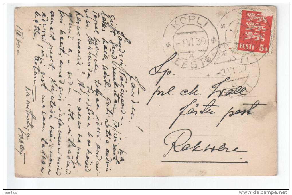 Man writing a letter - Pisa 270 - old postcard - circulated in Estonia 1930 Kopli - used - JH Postcards