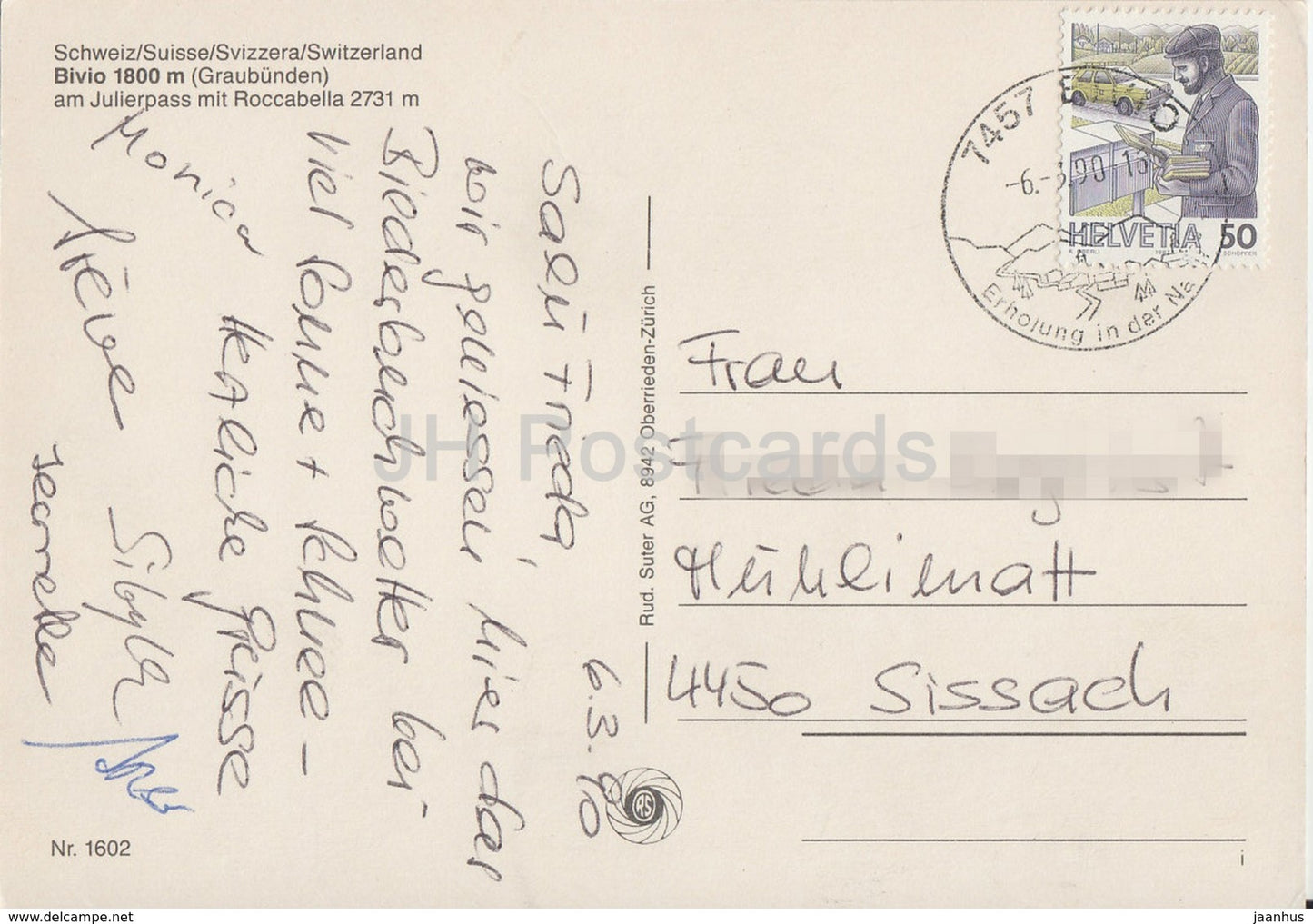 Bivio 1800 m am Julierpass mit Roccabella 2731 m - 1990 - Switzerland - used