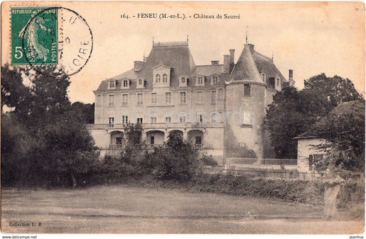 Feneu - Chateau de Sautre - castle - 332 - 1907 - old postcard - France - used - JH Postcards
