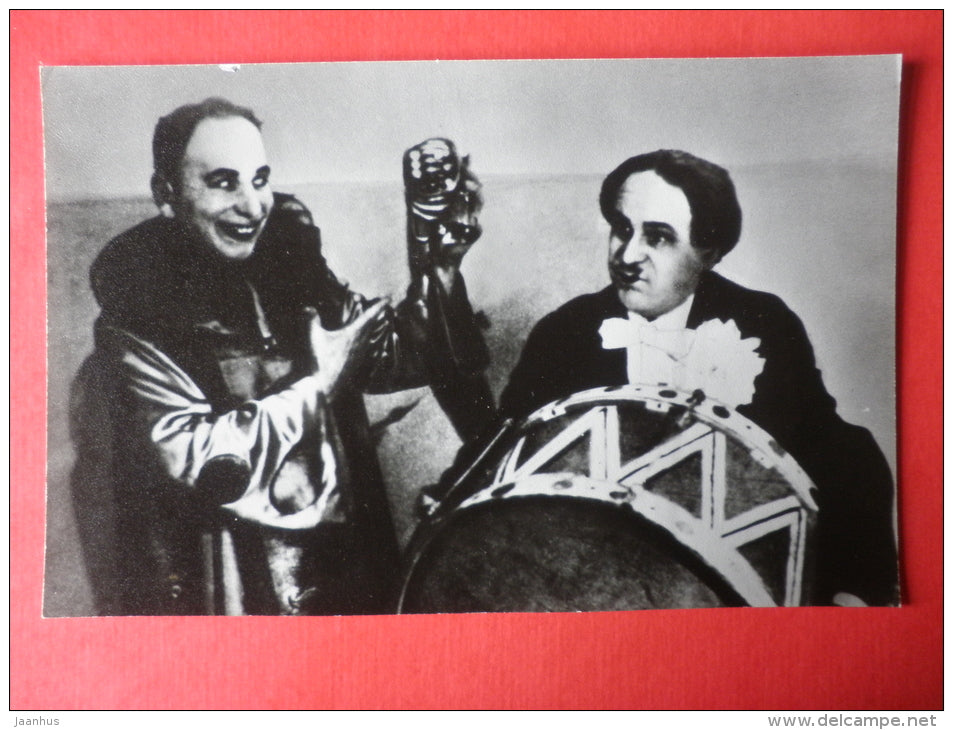 Bim-Bom , Ivan Radunsky and Nikolay Vilstak - musical clowns - drum - Russian Circus - 1987 - Russia USSR -unused - JH Postcards