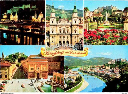 Salzburg die Bischofstadt - Dom bei Nacht - Mirabellgarten - Neues Festspielhaus - cathedral - Austria - unused - JH Postcards
