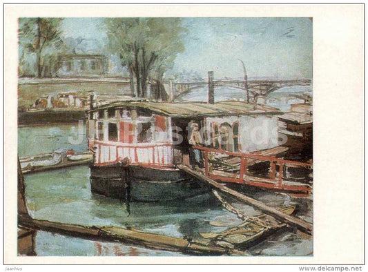 painting by A. Johani - Laundries at Seine river , 1937 - Paris motives - estonian art - unused - JH Postcards