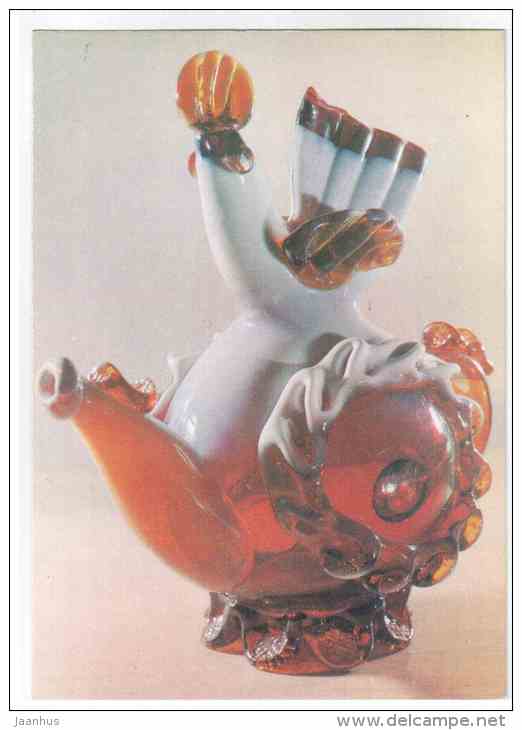 Tea-pot Cockerel by V. Khrolov - cock - Glass items - 1973 - Russia USSR - unused - JH Postcards