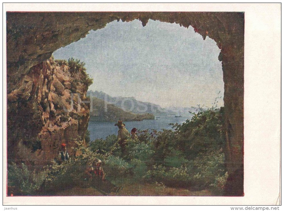 painting by S. Shchedrin - Overgrown Grotto in Sorrento - State Tretyakov Gallery - russian art - unused - JH Postcards
