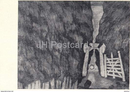 drawing by Kristjan Raud - Gate to ancient land - Estonian art - 1965 - Estonia USSR - unused - JH Postcards