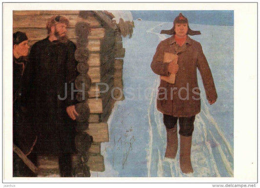 painting by Y. Kugach - Village correspondent , 1967 - lurk - russian art - unused - JH Postcards