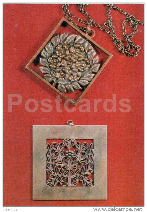 necklace by R. Vinn - silver - estonian jewelery art - 1975 - Estonia USSR - unused - JH Postcards