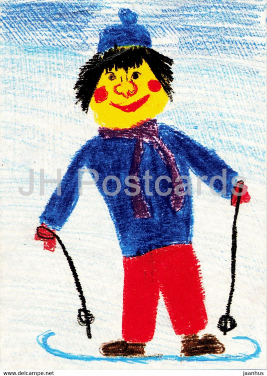 Christmas Greeting Card - Anette - SOS - skiing - art - Germany - used - JH Postcards