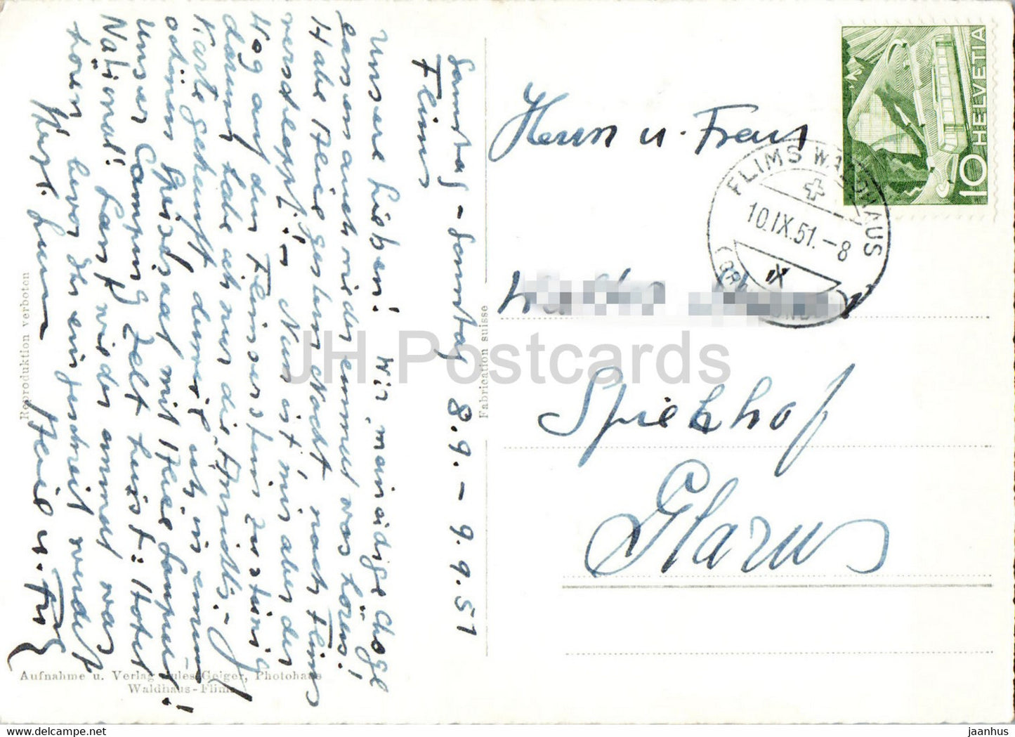 Flims - Weg auf den Flimserstein - 3119 - carte postale ancienne - 1951 - Suisse - utilisé