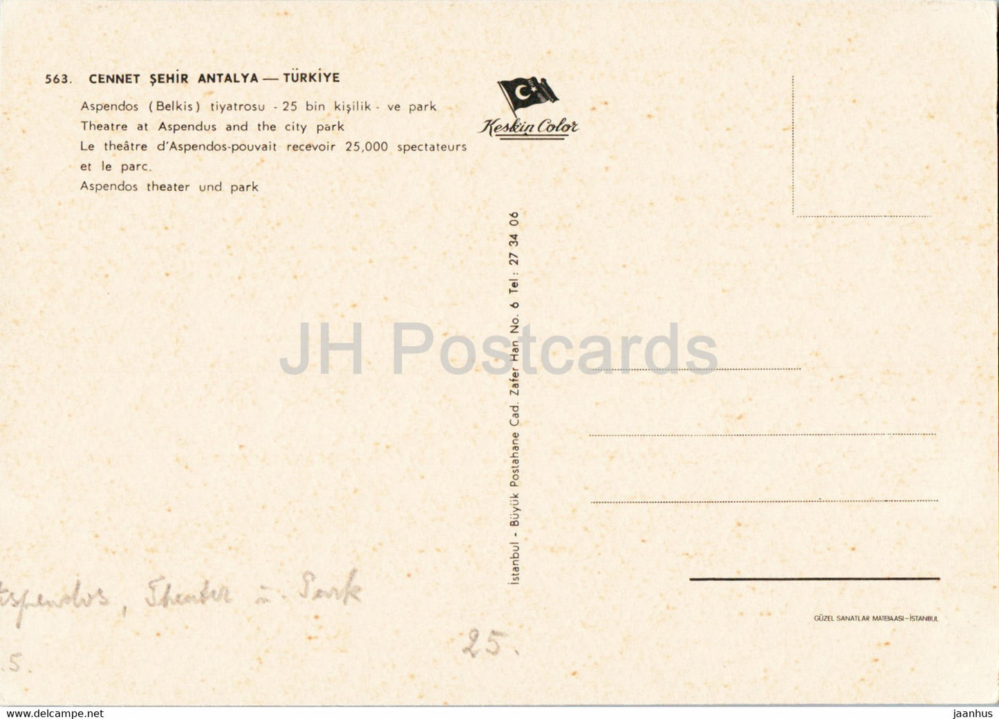 Antalya - Théâtre d'Aspendus et parc de la ville - monde antique - Keskin - 563 - Turquie - utilisé