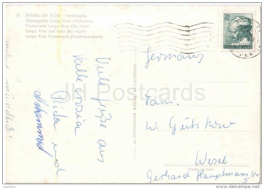 Passegglata Lungo Roja Notturno  Ventimiglia - Riviera dei Fiori - Liguria - Italia - Italy - sent from Italy to Germany - JH Postcards