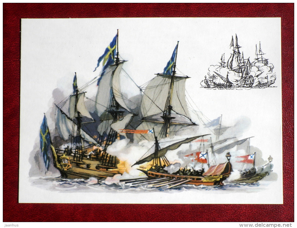 Battle of Grengam - by I. Rodinov -  warship - 1975 - Russia USSR - unused - JH Postcards