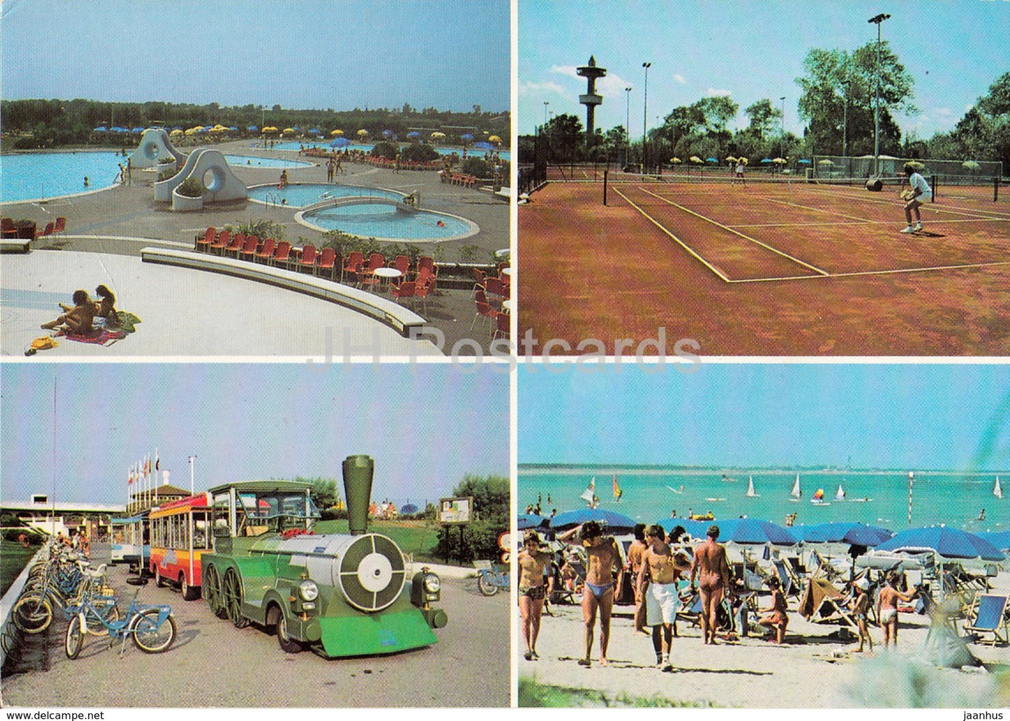 Isola di Albarella - panoramiche - multiview - tennis court - mini train - beach - Italy - used - JH Postcards