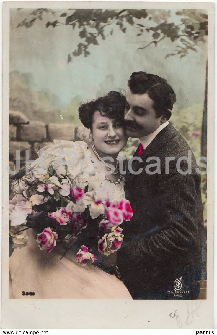couple - woman and man - KF 2138 - old postcard - 1909 - France - used - JH Postcards