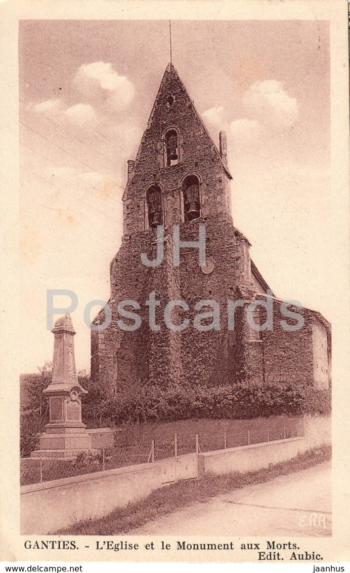 Ganties - L'Eglise et le Monument aux Morts - church - 13 - old postcard - 1940 - France - used - JH Postcards