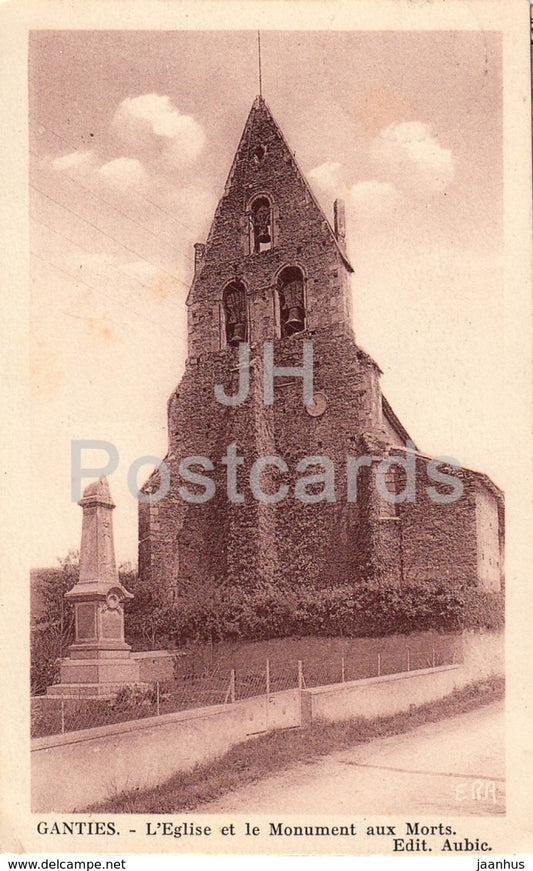 Ganties - L'Eglise et le Monument aux Morts - church - 13 - old postcard - 1940 - France - used - JH Postcards