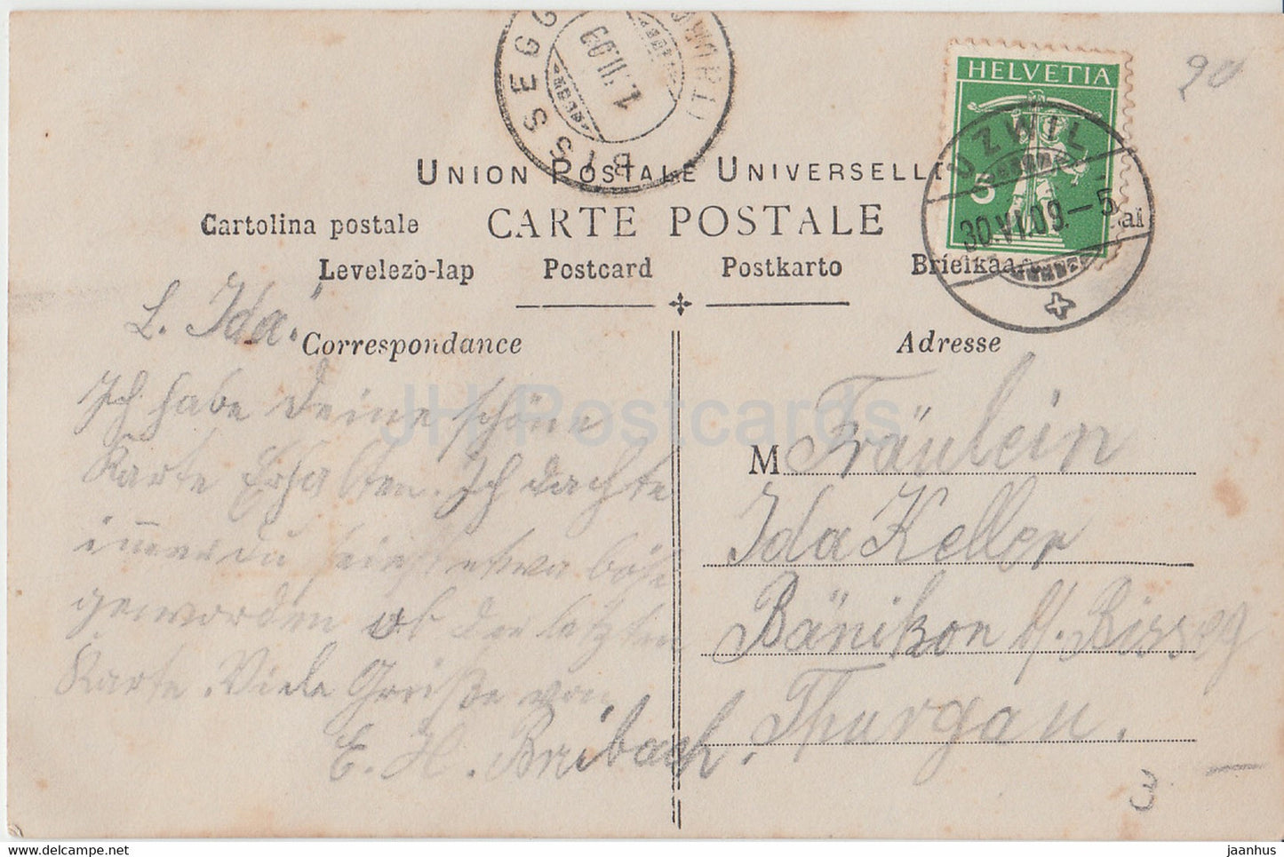 Paar - Frau und Mann - KF 2138 - alte Postkarte - 1909 - Frankreich - gebraucht