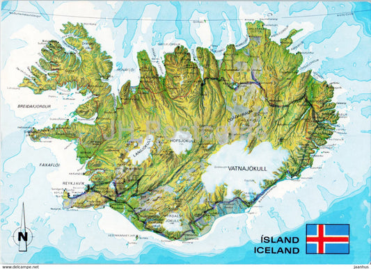 General Map of Iceland - 1988 - Iceland - used - JH Postcards