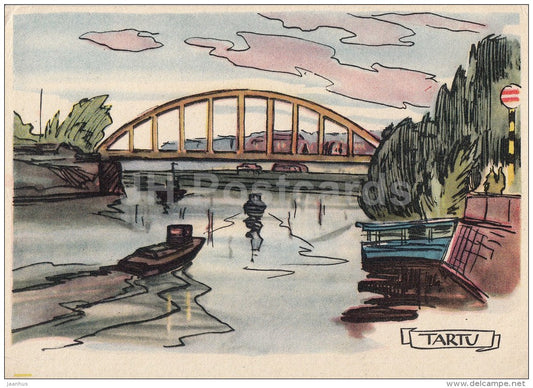 Emajõgi view - bridge - Tartu - 1960 - Estonia USSR - unused - JH Postcards