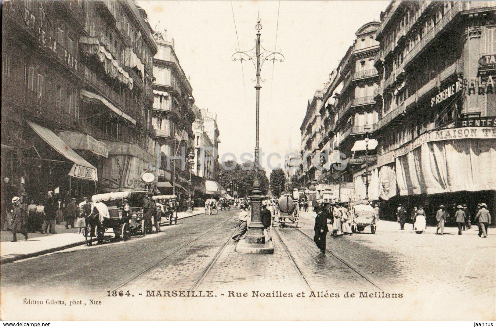 Marseille - Rue Noailles et Allees de Meillans - horse carriage - 1864 - old postcard - France - unused - JH Postcards