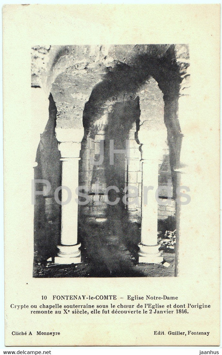 Fontenay le Comte - Eglise Notre Dame - crypte - 10 - old postcard - France - unused - JH Postcards