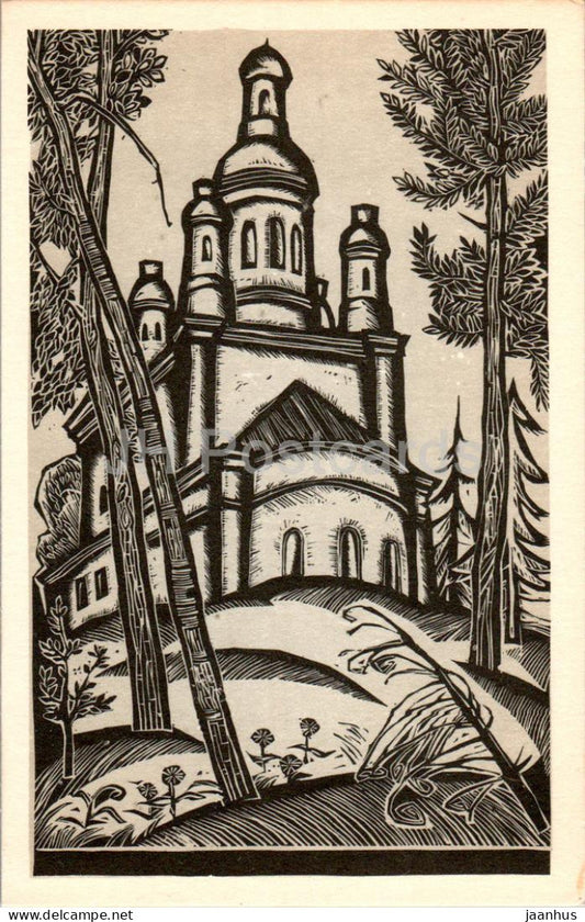 Solovki - Anzery - Golgofo-Raspyatskiy Skit - graphics by V. Presnyakov - 1969 - Russia USSR - unused - JH Postcards