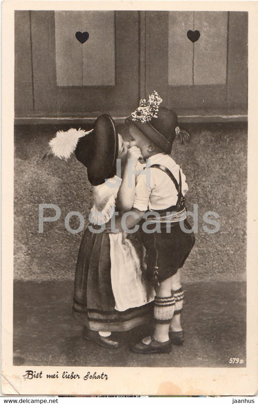 Bist Mei Lieber Schatz - Boy and Girl Kissing - German Folk Costumes - Germany - unused - JH Postcards