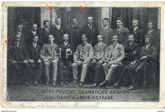 Delincky Pevecko Dramaticky Krouzek Solidarita v Mor Ostrave - old postcard - 1911 - Czech Republic - used - JH Postcards