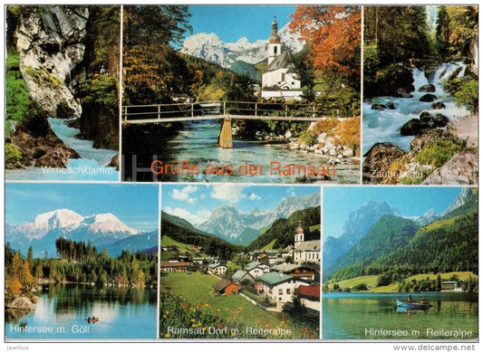 Grüsse aus der Ramsau - Wimbachklamm - Zauberwald - Hintersee - church - Germany - 1987 gelaufen - JH Postcards