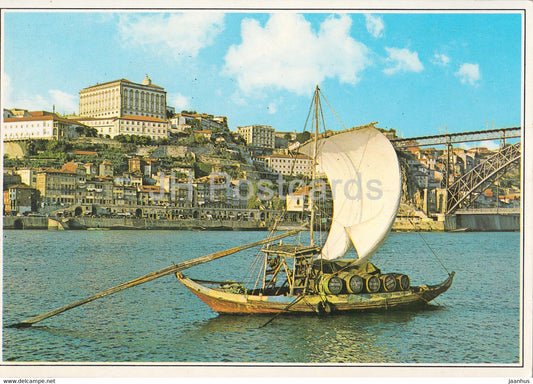Porto - Rio Douro - Vista do Porto e barco Rabelo - river - sailing boat - 1998 - Portugal - used - JH Postcards