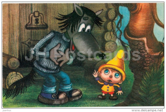 The Smallest Dwarf - wolf and dwarf - Russian Fairy Tale - 1984 - Russia USSR - unused - JH Postcards