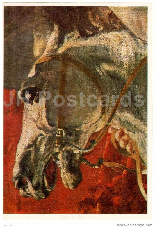 painting by K. Bryullov - Last Day of Pompeii , 1833 - detail - horse - Russian art - 1979 - Russia USSR - unused - JH Postcards