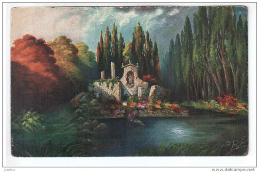 illustration by Fiebiger - ruins - Amag 1106 - old postcard - unused - JH Postcards