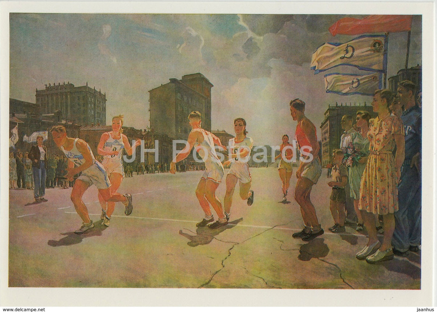 painting by Aleksandr Deyneka - Running Race on circle B - sport - Russian art - 1987 - Russia USSR - unused