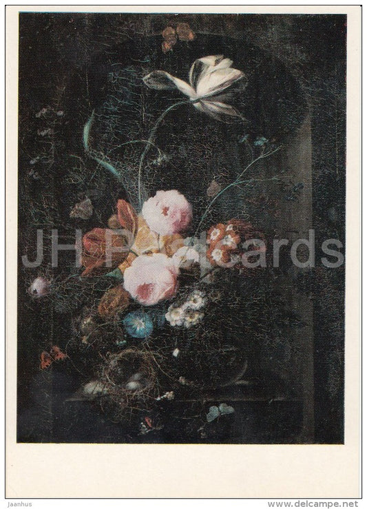 painting by Unknown Artist - Still Life - flowers - Dutch art - Russia USSR - 1978 - unused - JH Postcards