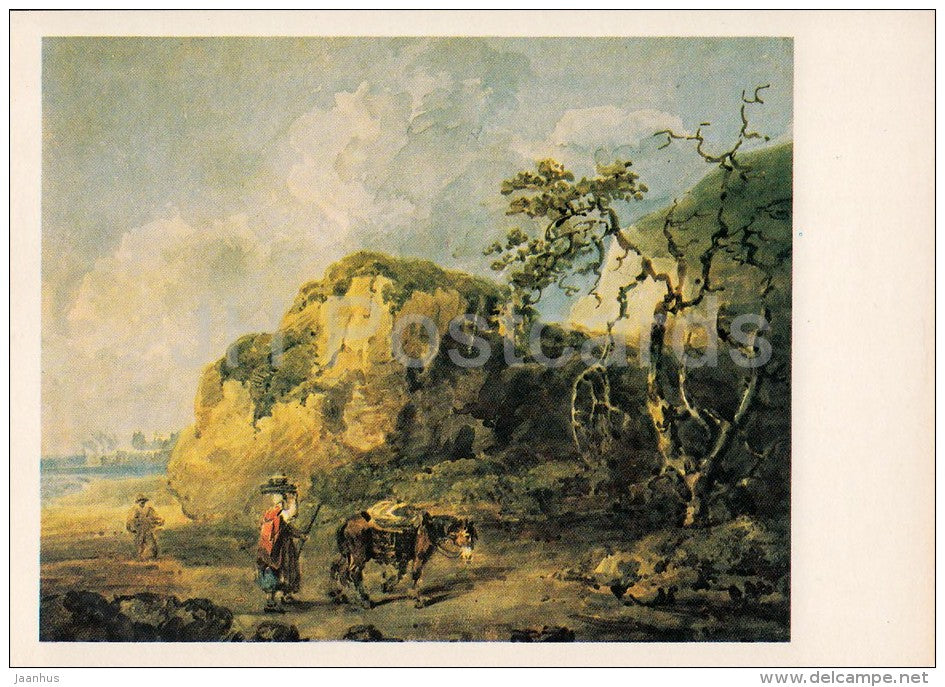 painting by George Morland - Landscape with Travellers - English art - Russia USSR - 1984 - unused - JH Postcards