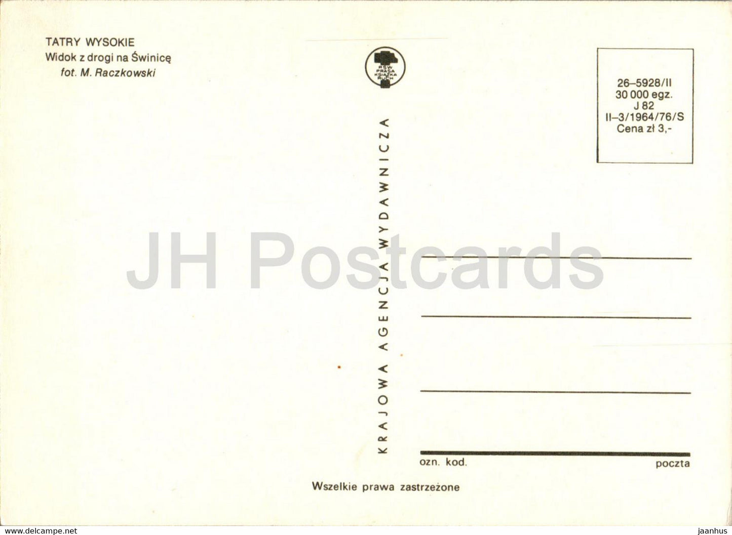 Tatry Wysokie - High Tatras - Widok z drogi na Swinice - Poland - unused