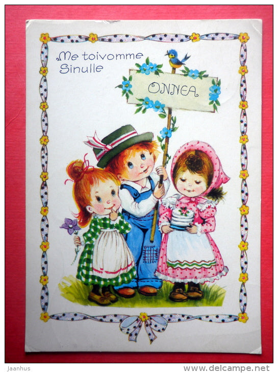 illustration - boy and girls - 3808/4 - Finland - sent from Finland Turku to Estonia USSR 1980 - JH Postcards