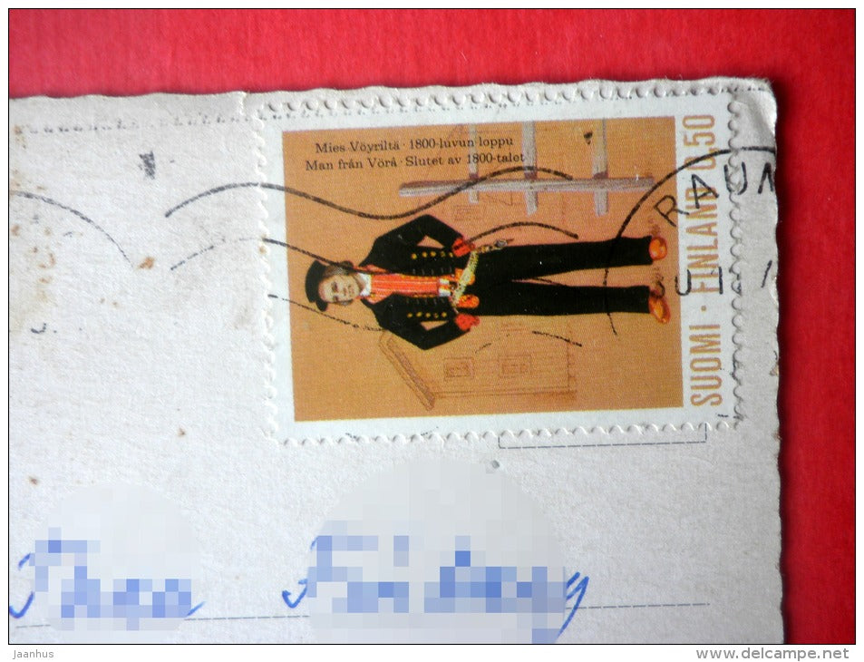 Christmas Greeting Card by P. Koskimies - lantern - dwarf - candle - gift - 2568/6 - Finland - sent to Estonia USSR 1973 - JH Postcards
