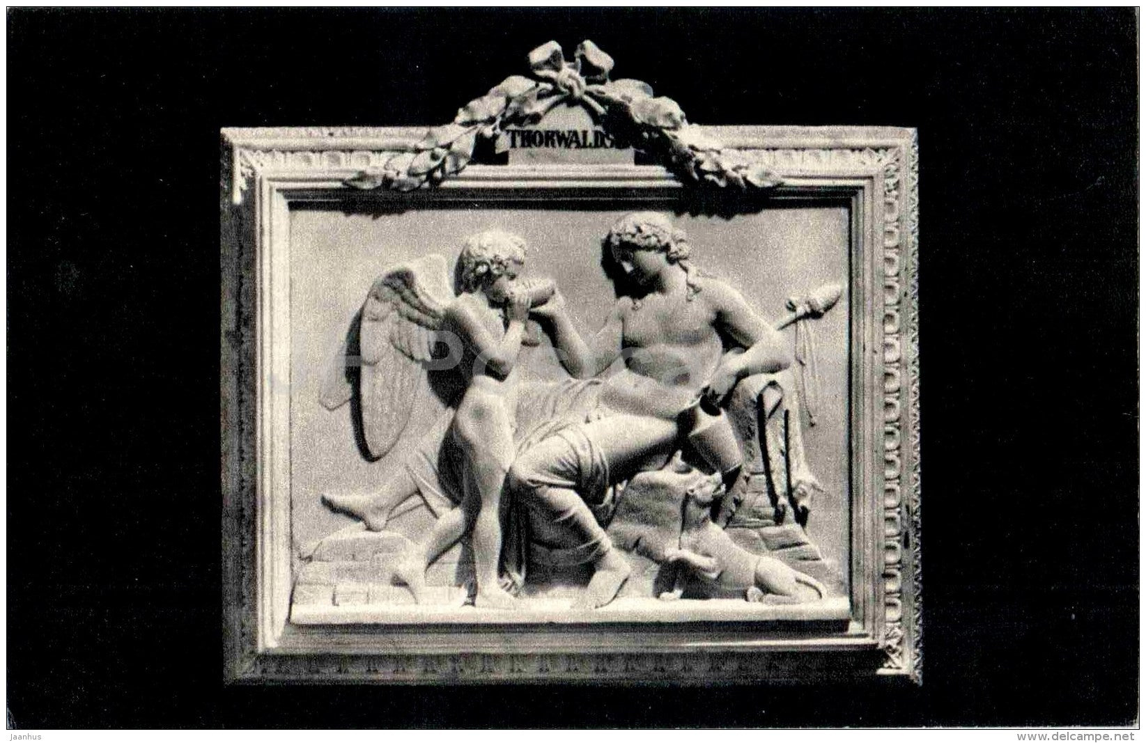 sculpture by Bertel Thorvaldsen - Cupid (Amor) visiting Dionysos - danish art - unused - JH Postcards
