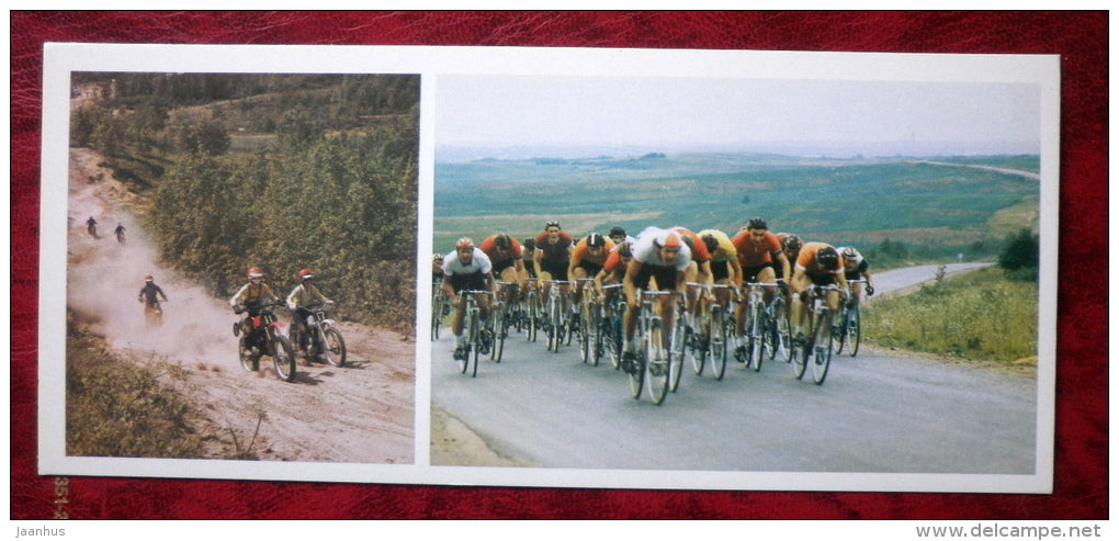 motocross in Vaulino mountains - motorbike - bicycle tour - 1983 - Russia - USSR - unused - JH Postcards